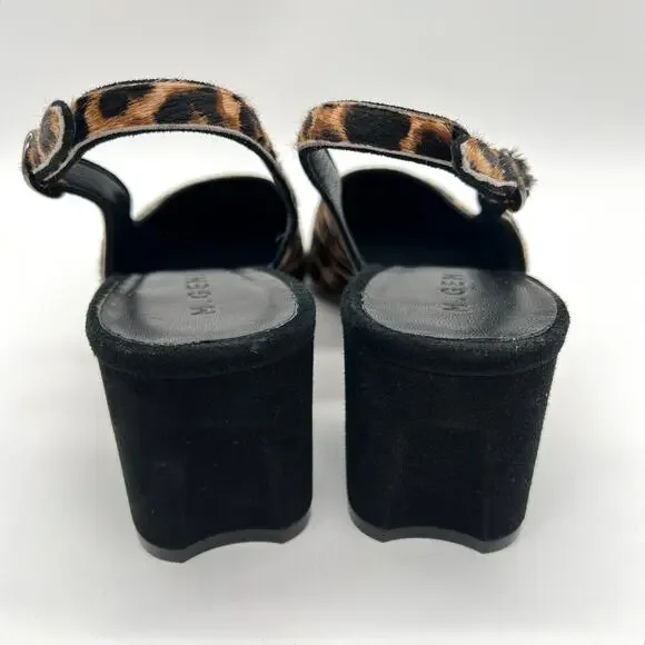 M GEMI Slingback Pump Womens 10.5 Leopard Print Calfhair Pointy Block Heel Suede - Picture 5 of 10